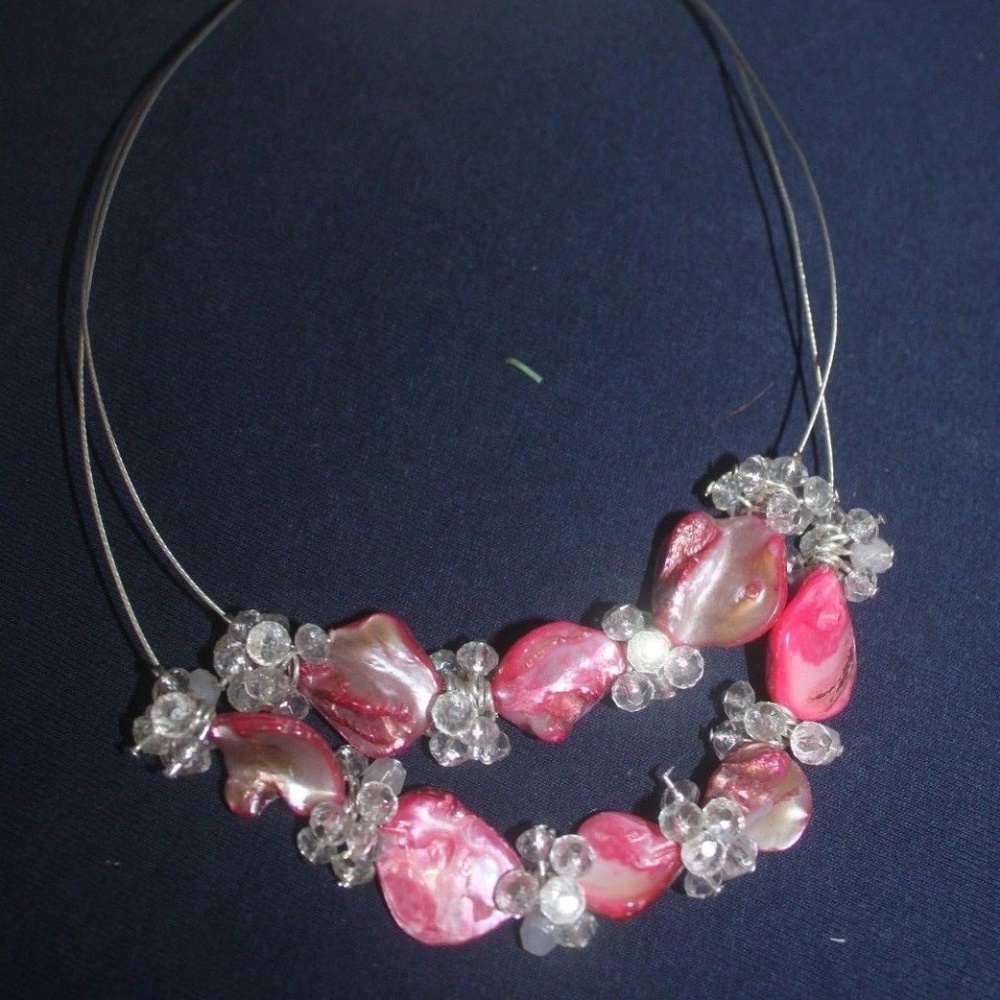 Croft & Barrow 2strand pink simulated shell bead 20" necklace wire earrings New…